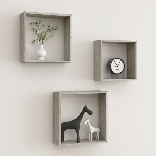 Étagères murales sous forme de cube 3 pcs Gris béton