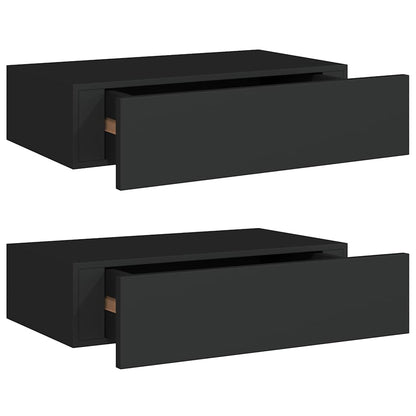 Étagères à tiroirs murales 2 pcs noir 40x23,5x10 cm MDF