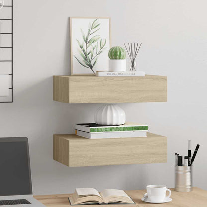 Étagères à tiroirs murales 2 pcs chêne 40x23,5x10 cm MDF