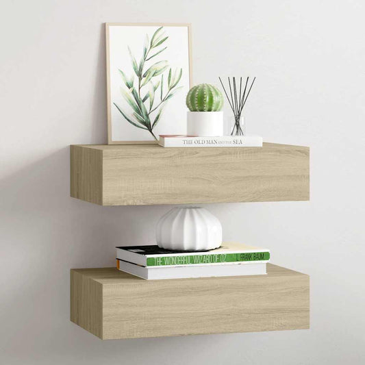 Étagères à tiroirs murales 2 pcs chêne 40x23,5x10 cm MDF