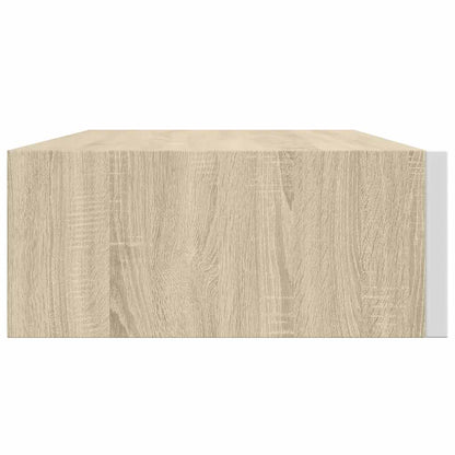 Étagère à tiroir murale chêne et blanc 40x23,5x10 cm MDF