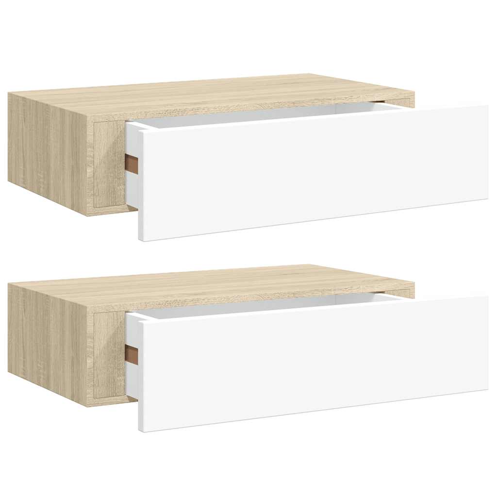 Étagères à tiroir murales 2 pcs Chêne et blanc 40x23,5x10cm MDF
