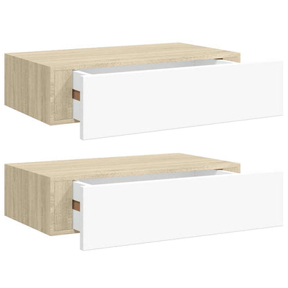 Étagères à tiroir murales 2 pcs Chêne et blanc 40x23,5x10cm MDF