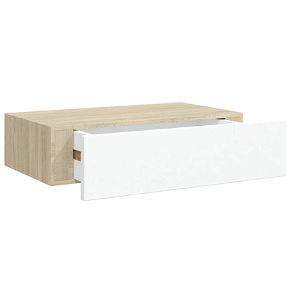 Étagères à tiroir murales 2 pcs Chêne et blanc 40x23,5x10cm MDF