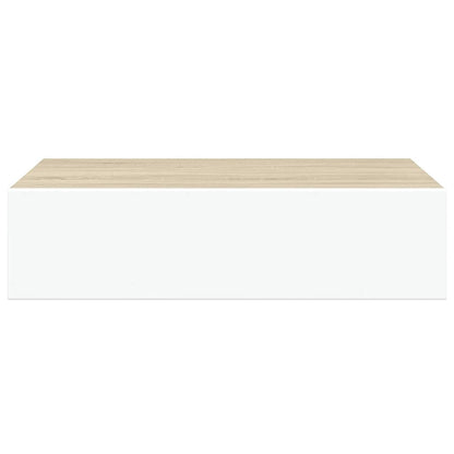 Étagères à tiroir murales 2 pcs Chêne et blanc 40x23,5x10cm MDF