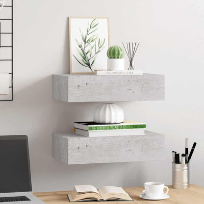Étagères à tiroir murales 2 pcs Gris béton 40x23,5x10 cm MDF