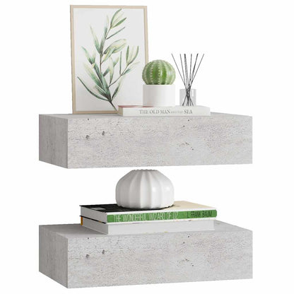Étagères à tiroir murales 2 pcs Gris béton 40x23,5x10 cm MDF