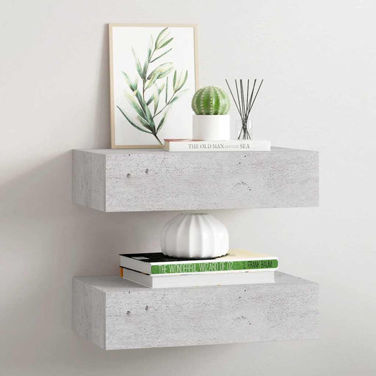 Étagères à tiroir murales 2 pcs Gris béton 40x23,5x10 cm MDF