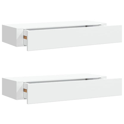 Étagères à tiroirs murales 2 pcs Blanc 60x23,5x10 cm MDF