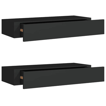 Étagères à tiroirs murales 2 pcs Noir 60x23,5x10 cm MDF