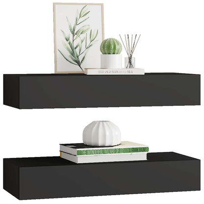 Étagères à tiroirs murales 2 pcs Noir 60x23,5x10 cm MDF