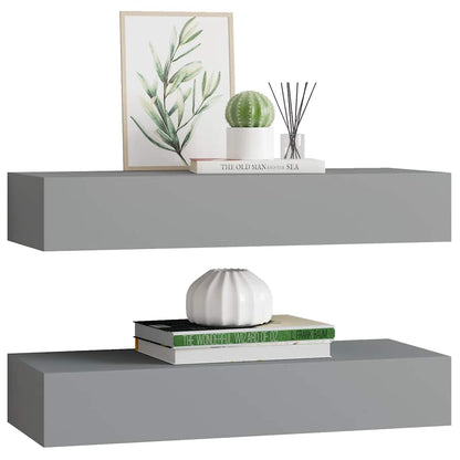 Étagères à tiroirs murales 2 pcs gris 60x23,5x10 cm MDF