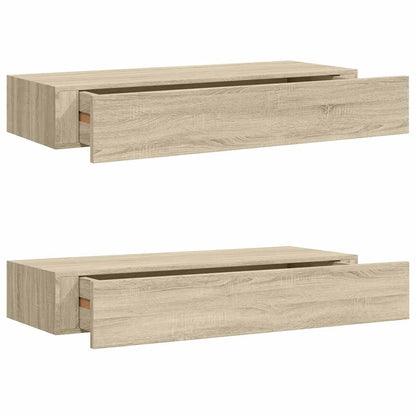 Étagères à tiroirs murales 2 pcs chêne 60x23,5x10 cm MDF