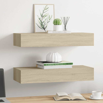 Étagères à tiroirs murales 2 pcs chêne 60x23,5x10 cm MDF