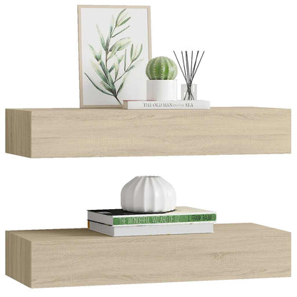 Étagères à tiroirs murales 2 pcs chêne 60x23,5x10 cm MDF