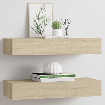 Étagères à tiroirs murales 2 pcs chêne 60x23,5x10 cm MDF