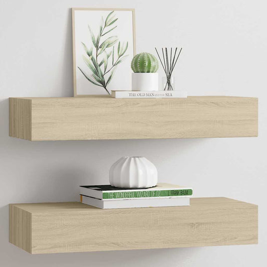 Étagères à tiroirs murales 2 pcs chêne 60x23,5x10 cm MDF