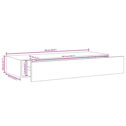 Étagère à tiroir murale chêne et blanc 60x23,5x10 cm MDF