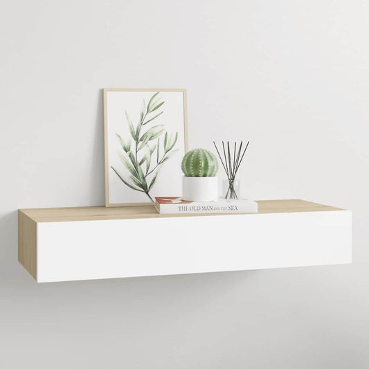Étagère à tiroir murale chêne et blanc 60x23,5x10 cm MDF