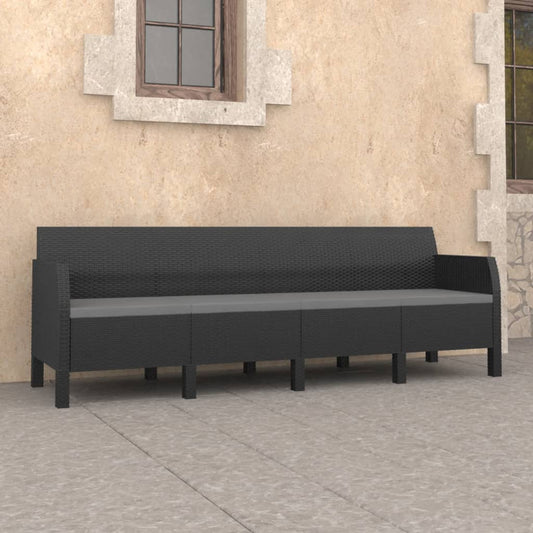 Canapé 4 places de jardin avec coussins Anthracite PP Rotin