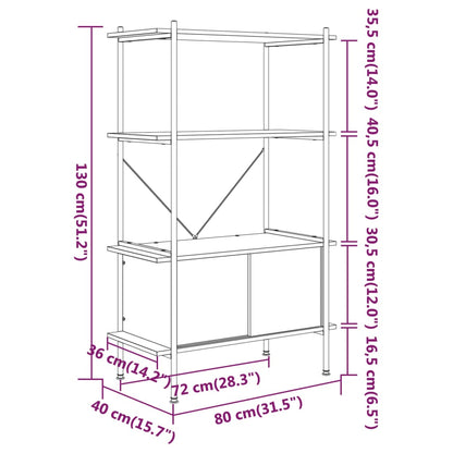 Étagère à 4 niveaux armoire 80x40x130cm Acier bois d'ingénierie