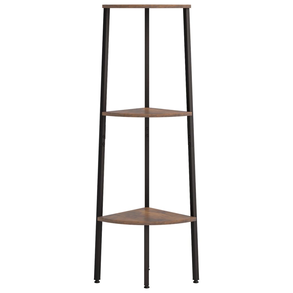 Étagère d'angle 3 niveaux Marron foncé et noir 45,5x31,5x120 cm