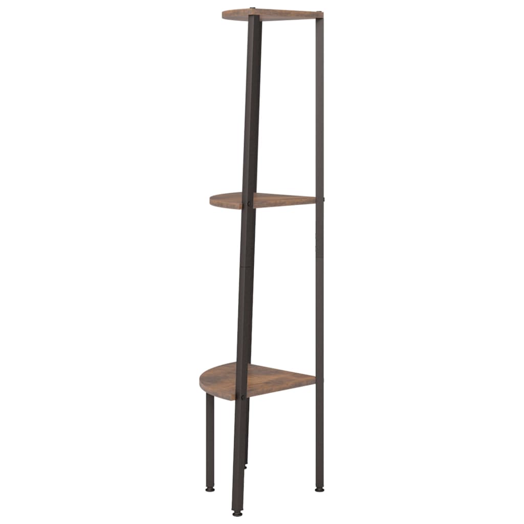 Étagère d'angle 3 niveaux Marron foncé et noir 45,5x31,5x120 cm