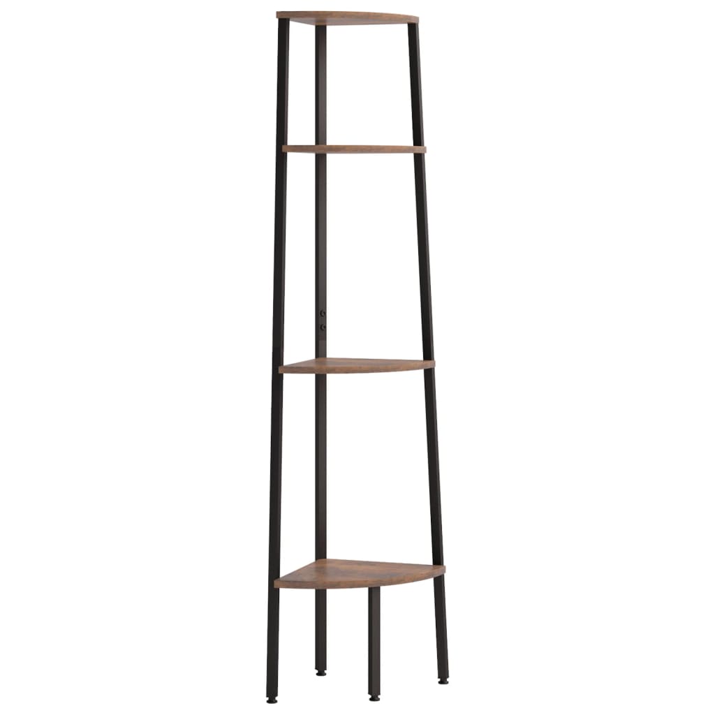 Étagère d'angle 4 niveaux Marron foncé et noir 45,5x31,5x150 cm