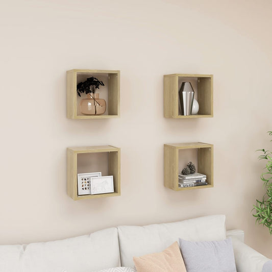 Étagères cube murales 4 pcs Chêne sonoma 26x15x26 cm