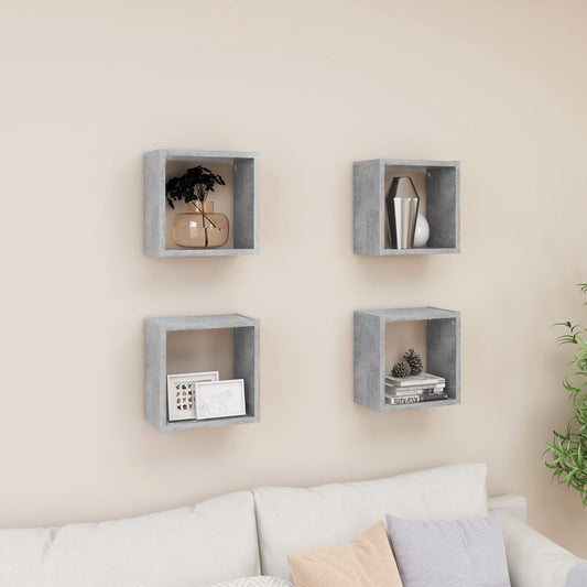 Étagères cube murales 4 pcs Gris béton 26x15x26 cm