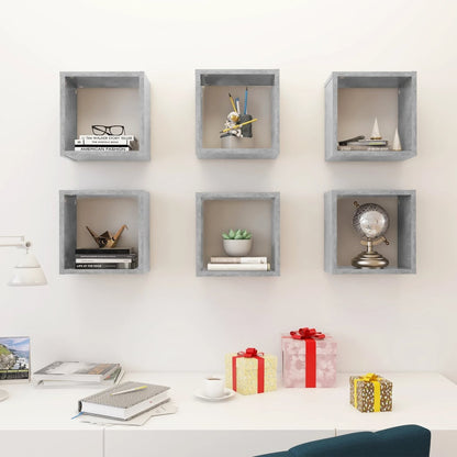 Étagères cube murales 6 pcs Gris béton 26x15x26 cm