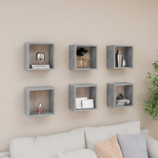 Étagères cube murales 6 pcs Gris béton 26x15x26 cm
