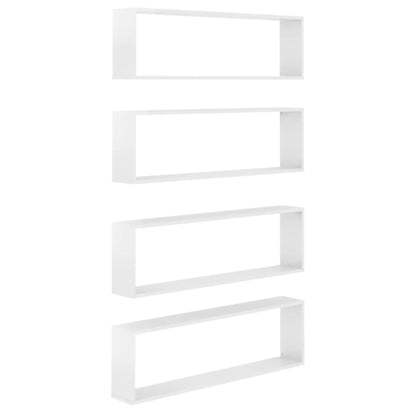 Étagères cube murales 4 pcs blanc brillant bois d'ingénierie
