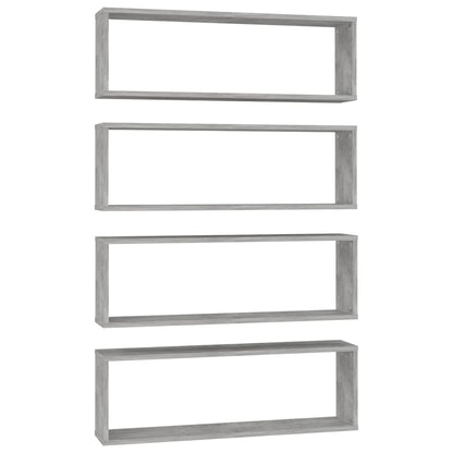 Étagères cube murales 4 pcs gris béton bois d'ingénierie