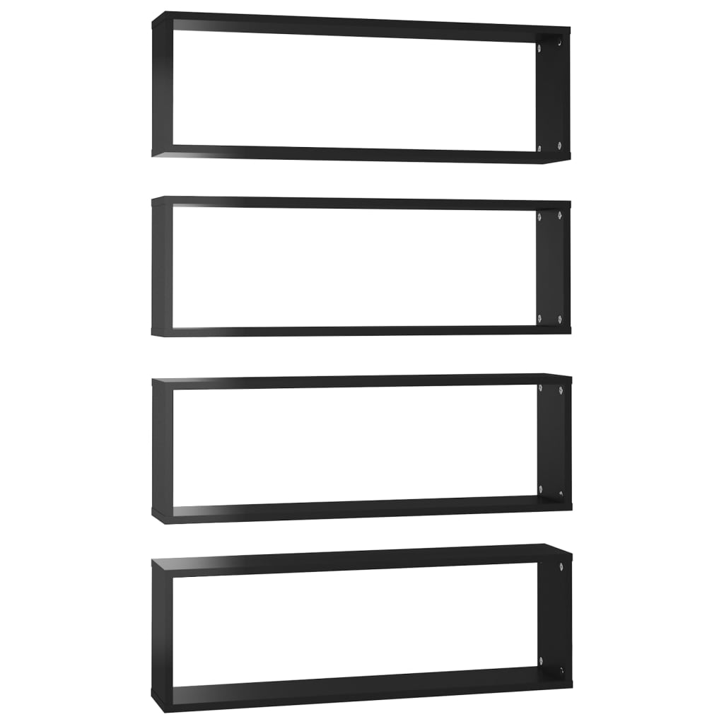 Étagères cube murales 4pcs Noir brillant 80x15x26,5 cm