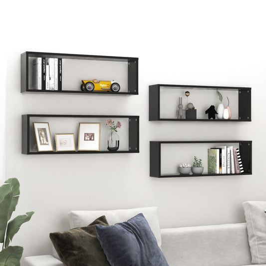 Étagères cube murales 4pcs Noir brillant 80x15x26,5 cm