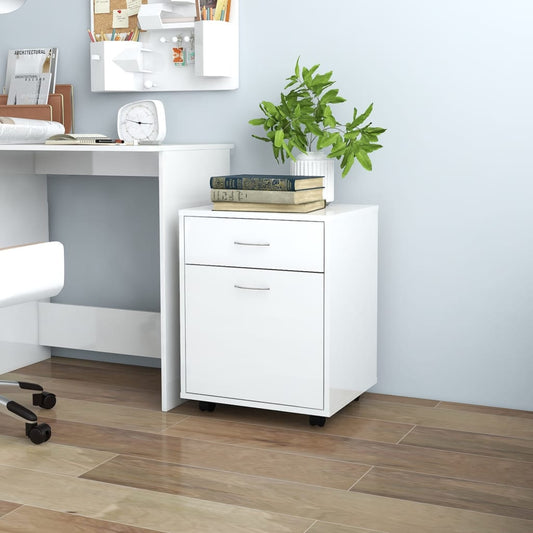 Armoire à roulettes Blanc brillant 45x38x54cm Bois d’ingénierie