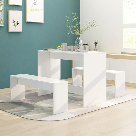 Ensemble à manger 3 pcs Blanc Bois d'ingénierie
