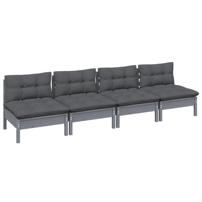 Canapé 4 places de jardin avec coussins anthracite Bois de pin