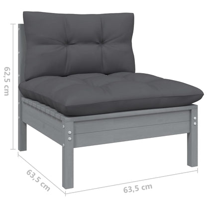 Canapé 4 places de jardin avec coussins anthracite Bois de pin