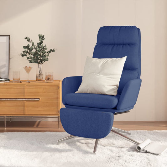 Chaise de relaxation avec repose-pied Bleu Tissu