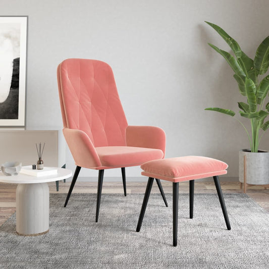 Chaise de relaxation avec repose-pied Rose Velours