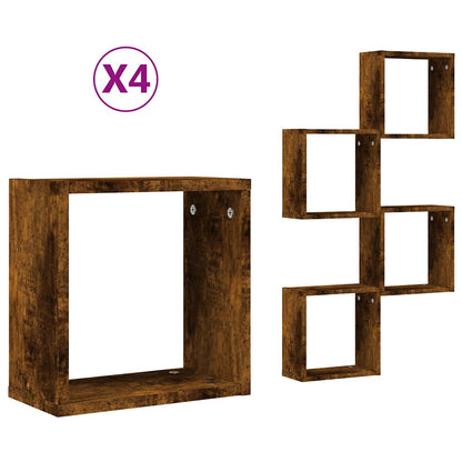 Étagères murales sous forme de cube 4 pcs chêne fumé 30x15x30cm