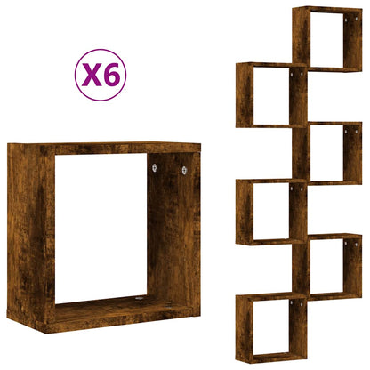 Étagères murales sous forme de cube 6 pcs chêne fumé 30x15x30cm