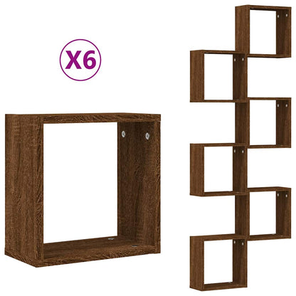 Étagères murales sous forme cube 6 pcs chêne marron 30x15x30cm