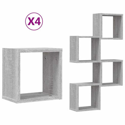Étagères Murales 4 pcs Gris 26 x 15 x 26 cm Bois d'ingénierie