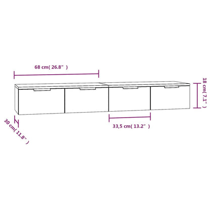Armoires murales 2 pcs Noir 68x30x20 cm Bois d'ingénierie