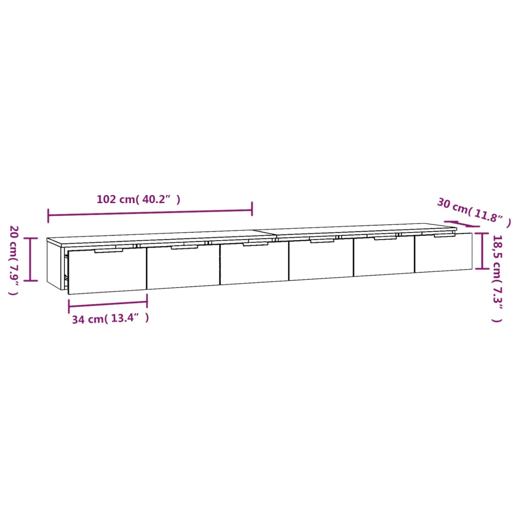 Armoires murales 2 pcs noir 102x30x20 cm bois d'ingénierie