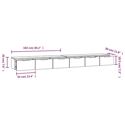 Armoires murales 2 pcs noir 102x30x20 cm bois d'ingénierie