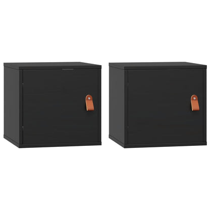 Armoires murales 2 pcs Noir 31,5x30x30 cm Bois de pin massif